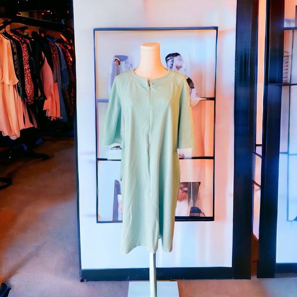 Vintage Vanity Fair Womens MEDIUM Velour Robe Soft Green Zipper grannycore - Picture 4 of 7